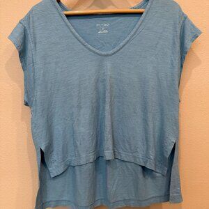 Pilcro Anthropologie Women's Oversized Hi Lo Hem Short Sleeve Blue Shirt XS Boho